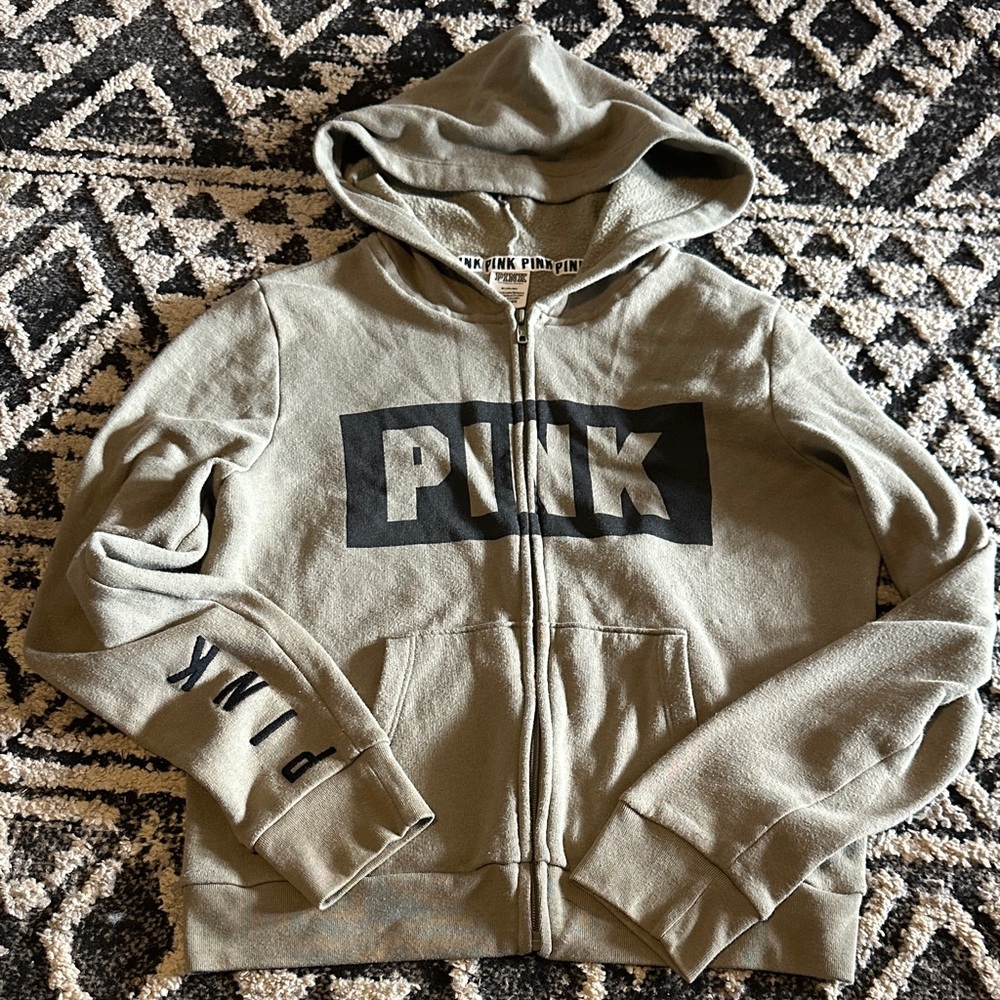 PINK Victoria's Secret Kids Zip-Up Hoodie - Khaki